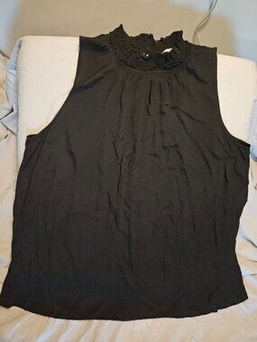Cobblestone Italy Black Smocked Mock Neck Viscose Tank Top Blouse - One Size
